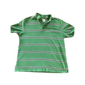 OP men’s XL cotton polo green striped y2k collared short sleeve shirt